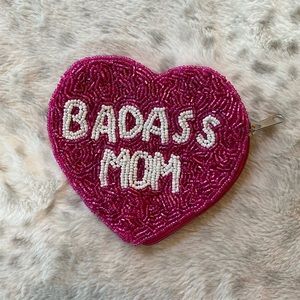 Badass Mom Heart Shaped Beaded Coin Purse